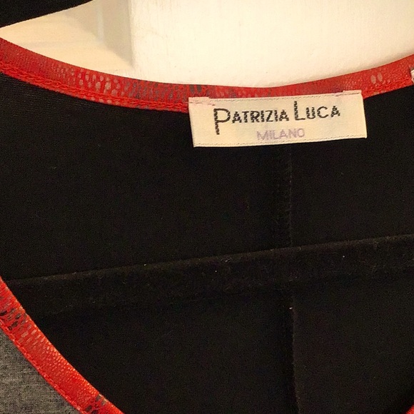 Patricia Luca Size S long sleeve dress NWOT Black, Grey, with Red textured trim - Picture 3 of 4